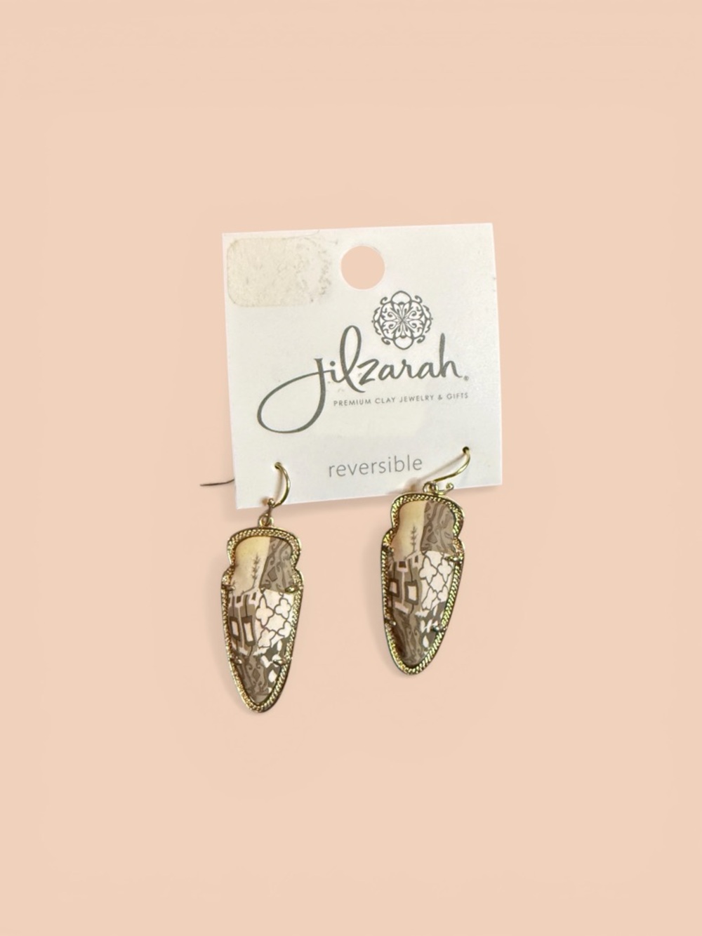 Jilzarah Reversible Beige Arrowhead Drop Earrings